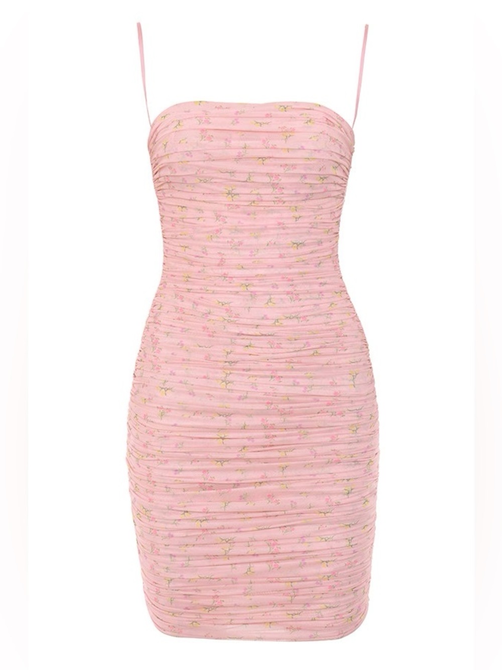 House of CB Ella Pink Floral Ruched Mesh Mini Dress. Size Small. - Picture 8 of 14